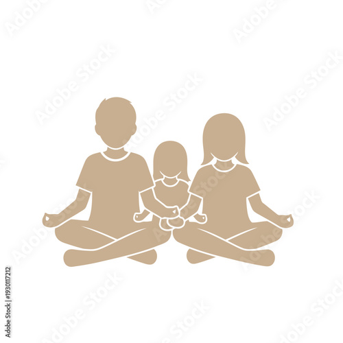 Family Meditating Children and Parents in Lotus Pose