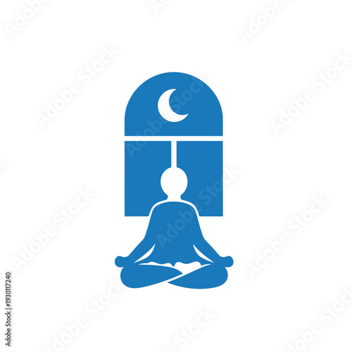 Meditative person in a yoga pose near a moonlit window
