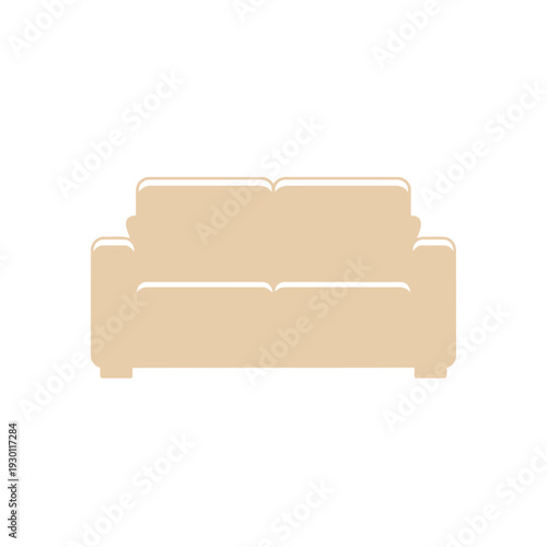 Sofa shown from front with beige color and armrests
