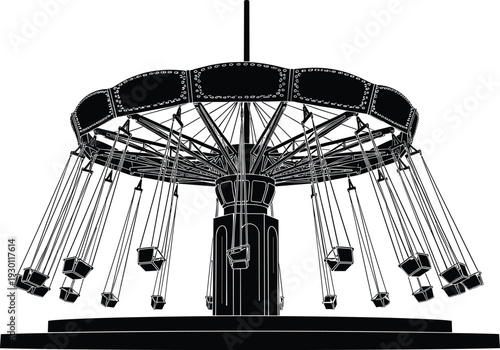 Black silhouette of a carnival swing ride amusement park fairground attraction isolated on white background for festival design and vector projects