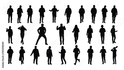 A group of people in various poses and actions isolated on white background, Vector