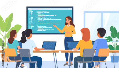 Woman Teaching Coding Class to Students