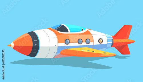 Cartoon Spaceship Isolated on Blue Background