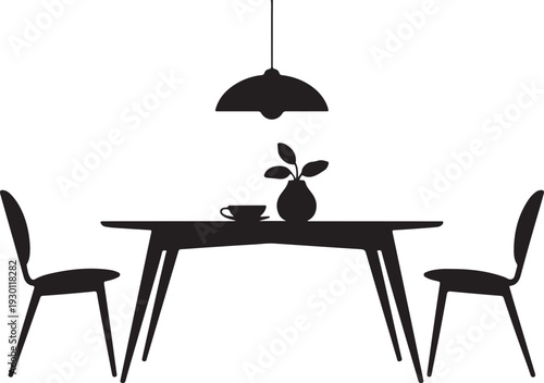Black silhouette of table with two chairs and lamp