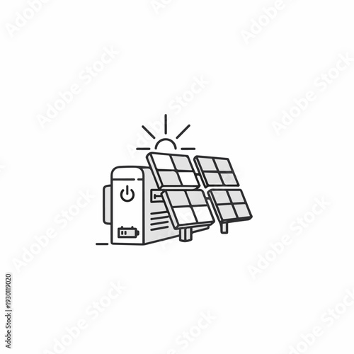 Illustration of a solar-powered generator, promoting clean energy and sustainable living.