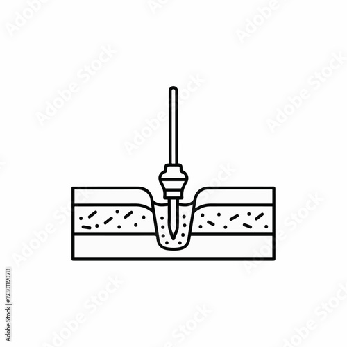 Drilling operation illustration, a simplified black line icon showing a drilling operation.