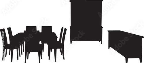 Black silhouettes of furniture on white background