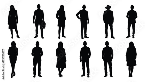 A group of people standing in two rows isolated on white background, Vector