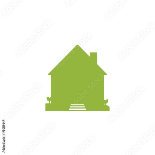 House silhouette icon with steps and garden
