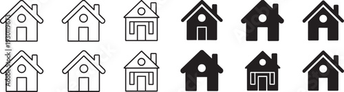 House icon set, home outline and solid silhouettes isolated on white background real estate concept