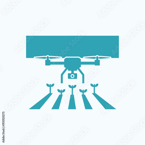 Drone with agricultural crops and seeds sprouting in field