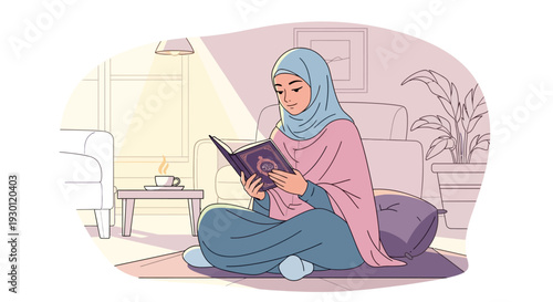 Muslim Woman Reading Holy Quran Vector
