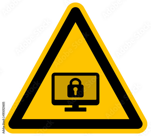 Señal de advertencia de seguridad informática o bloqueo de pantalla ilustración vectorial