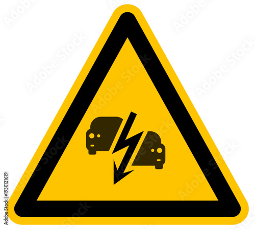 Señal de advertencia de accidente de tráfico o colisión de vehículos ilustración vectorial