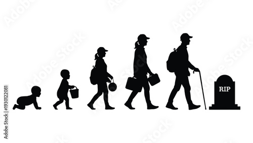 The life cycle of a person from birth to death isolated on white background, Vector