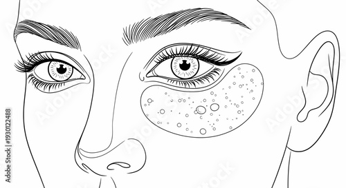 Monochromatic illustration of a facial treatment for under-eye care enhancing skin wellness