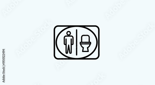 Clean line art illustration of a unisex toilet and human figure symbol for public facility access