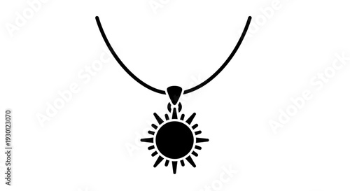 Elegant black silhouette of a sun pendant necklace capturing minimalist charm and celestial