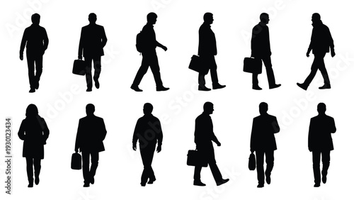A group of business people walking in different directions isolated on white background, Vector
