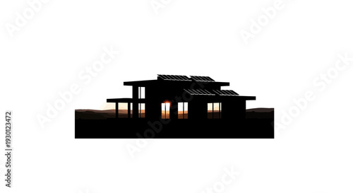 Contemporary dwelling silhouette bathed in gentle morning light showcasing rooftop solar panels