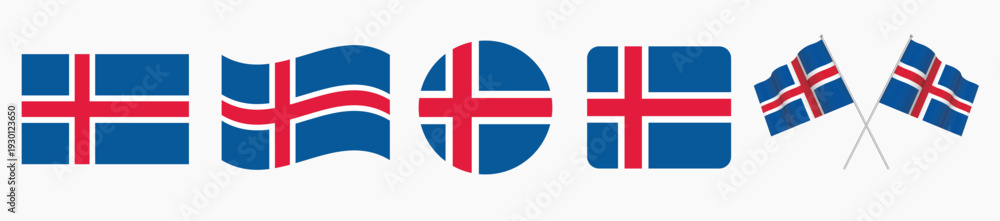 Obraz premium “Iceland flag, Nordic cross, Iceland national flag, blue red white cross, waving flag vector illustration”