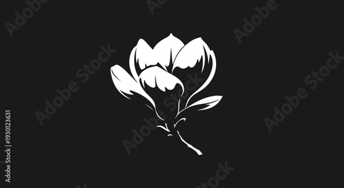 Elegant monochrome botanical silhouette showcasing delicate magnolia bloom and budding flower