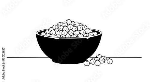 Minimalist graphic illustration of a bowl overflowing with healthy chickpeas on a white background