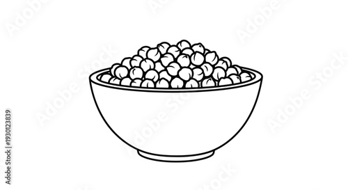 Minimalist outline illustration of a bowl brimming with wholesome chickpeas, a versatile