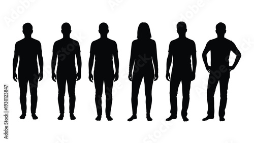 A group of people standing in a line isolated on white background, Vector