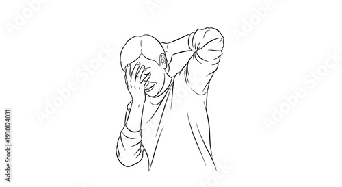 Minimalist line art illustrating a person's reaction of shyness, embarrassment, or discomfort with