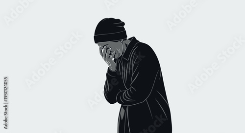 Vector illustration capturing a moment of profound sadness, emotional struggle, and mental anguish