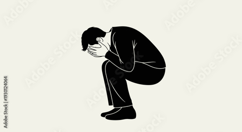 Minimalist illustration showing a person overwhelmed by sadness and emotional distress