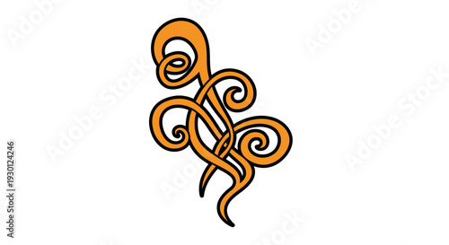 Orange decorative swirling curl design element.