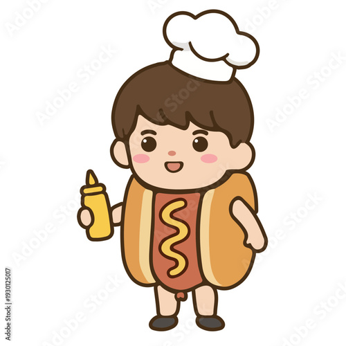 Cute Chef Character in Hot Dog Costume