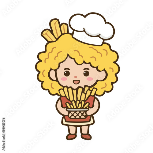 Cute Chef Holding French Fries Illustration