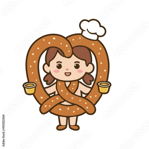 Cartoon Pretzel Character with Chef Hat