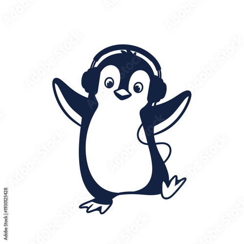 Penguin wearing headphones dancing