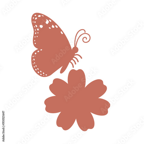 Butterfly and Flower Silhouette in hillside scene
