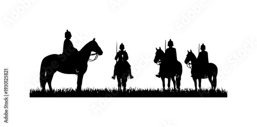 Silhouette Knights on Horseback Vector Art