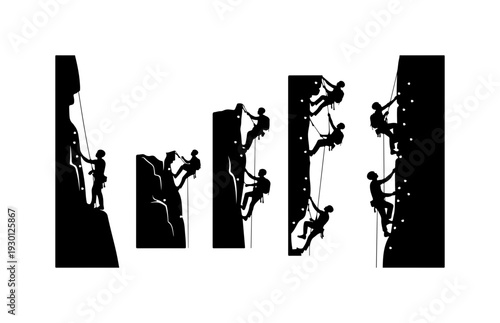 Rock Climbers Ascending Mountain Silhouettes