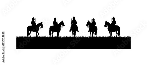 Silhouette Knights on Horseback Vector Art