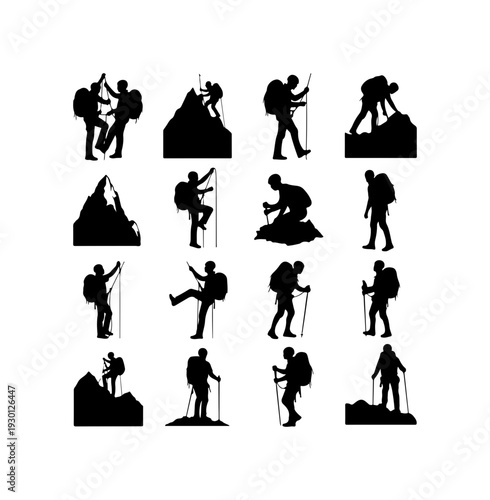 Mountaineering Adventure Silhouette Icons