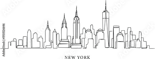 New York City Skyline Line Art Vector with Manhattan Skyscrapers