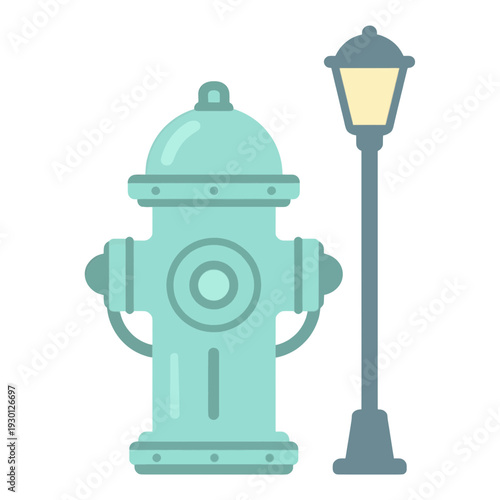 Fire Hydrant and Street Lamp Urban Infrastructure UI Icon for App Interface