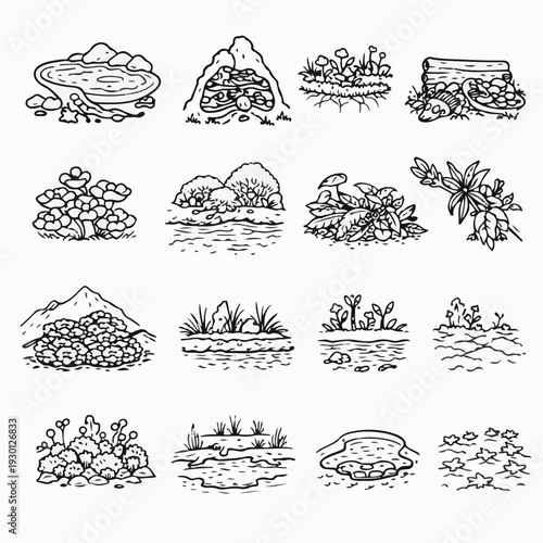 A detailed illustration set showcasing diverse elements of nature, each meticulously designed to bring your project or presentation to life.