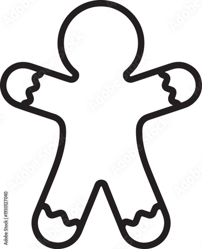 Gingerbread man outline cookie shape for coloring page or christmas holiday craft decoration