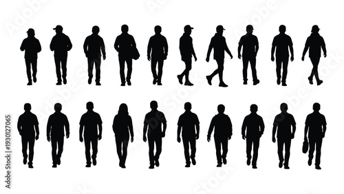 A group of people walking in different directions isolated on white background, Vector