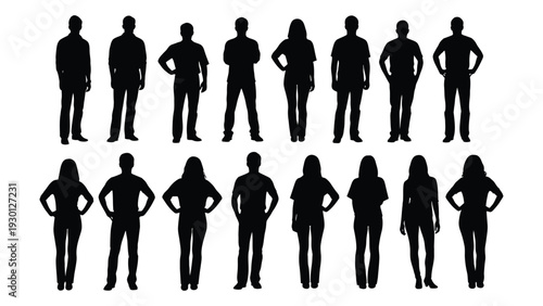 A group of people standing in two rows isolated on white background, Vector