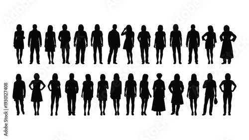 A group of people standing in two rows isolated on white background, Vector