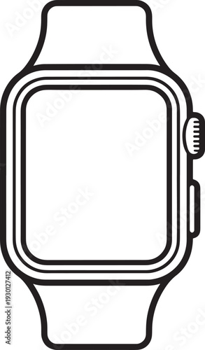 Outline vector illustration of modern smartwatch with blank screen on transparent background